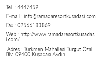 Ramada Resort Kuadas & Golf iletiim bilgileri